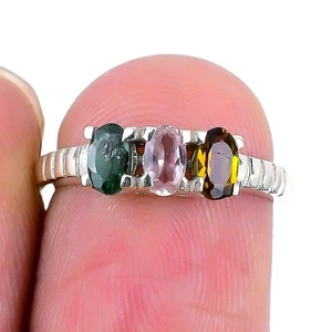 Natural Multi Tourmaline Solid Sterling Silver New Statement Sister Ring Size 5 - Picture 1 of 7