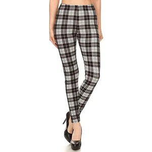 X-Plus Size Womens Plaid LEGGINGS Black White Womens Leggings Tartan plaid Legg - Picture 1 of 7