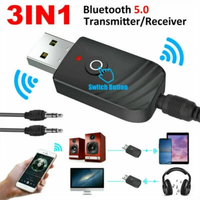 Bluetooth 5.0 Audio Transmitter Receiver USB Adapter for TV PC Car AUX Speaker * - Image 1 of 4