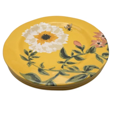 Juego de 4 platos de almuerzo de melamina amarilla flor de abeja TAG G13681 totalmente nuevos Foto 1 de 2