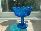 VTG “Quintec” Footed Compote LE Smith Blue Heritage - Daisy & Button - Hobstar