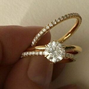 1.50Ct Round Cut Real Moissanite Solitaire Engagement Ring14K Yellow Gold Finish
