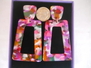 Color Street ~ Tortoiseshell Geometric Stud Dangle Drop Earrings ~ from June Box - Picture 1 of 3