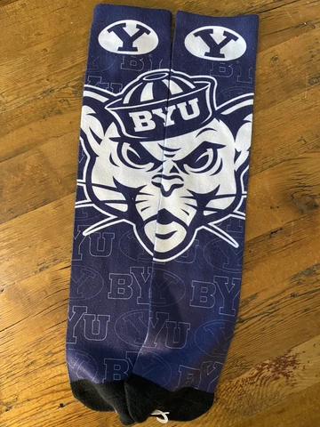 BYU Cougars Purple & White Lettering & Large Cosmo Mascot Logo Calf High Socks Cover
