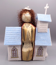 VTG Primitive Folk Art Church Book Angel Doll Yarn Cross Stitch Display Figurine