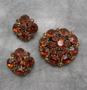 Juego de pendientes broche blanco vintage estrás topacio naranja cristal 84h - Imagen 1 de 10
