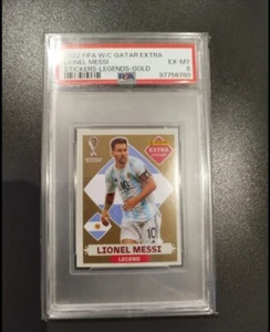 Lionel Messi 2022 Fifa W/C Qatar Extra Stickers Legend Gold PSA 6 - Foto 1 di 2