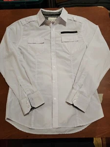 Sovereign Code Men's MEDIUM L/S White w/ Plaid Collar Zip Pocket Shirt EUC. GB6 - Picture 1 of 10