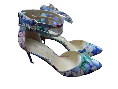 Usado en Excelente Condición Sexy ADRIENNE VITTADINI Floral Nevi Doble Correa al Tobillo Bombas 3.25" Tacones 7.5 Foto 1 de 4