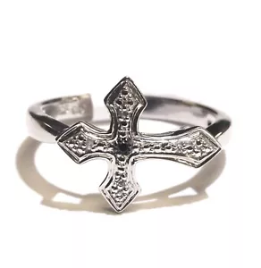 NUEVO 925 Plata de Ley Negro Diamante Cruz Anillo Religioso Banda 2.6g 7 Mujer - Imagen 1 de 8