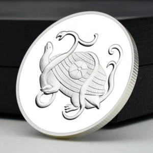 Antike göttliche Bestie schwarze Schildkröte versilberte Münze chinesische Herausforderung Medaille - Bild 1 von 12