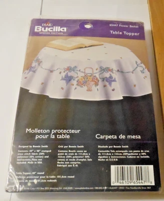 Bucilla table topper embroidery and cross stitch kit 65447 Flower Basket - Image 1 of 3