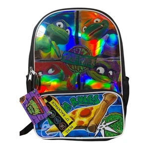 Teenage Mutant Ninja Turtles TMNT Pizza Boy's 17" Backpack Holographic Front New - Picture 1 of 9