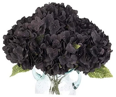 2Bouquets Artificial Fake Flowers Plants Silk Hydrangea Arrangements Black - Image 1 of 4