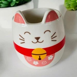 New SH Home Kawaii Japanese Lucky Red White Cat Kitten Neko 16 oz Coffee Tea Mug - Picture 1 of 4
