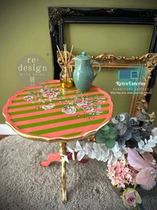 Round Side Table Upcycled Project, Floral Whimsical Design - Picture 1 of 4