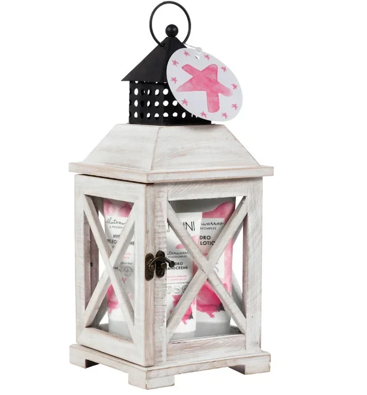 GESCHENK-SETS Vandini 4teiliges Geschenkset Laterne Holz weiß Pflege Produkte Neu