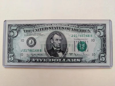 1977A $5 Bill FRN Note Offset Printing Back To Front Error - Image 1 of 4