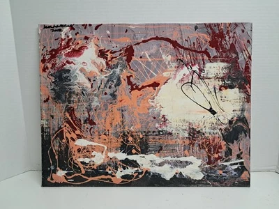 Pintura acrílica arte abstracto original sobre lienzo firmada 14x18 pulgadas Foto 1 de 4
