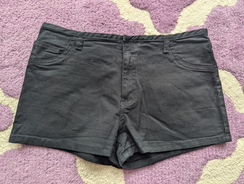 Shorts elástico vintage anos 90 Y2K selo úmido azul asfalto preto algodão tamanho pequeno  - Imagem 1 de 4