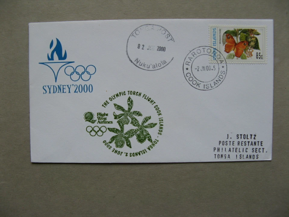 COOK ISL. TONGA, especificaciones de cubierta. vuelo 2000, antorcha Juegos Olímpicos, orquídea mariposa Foto 1 de 1