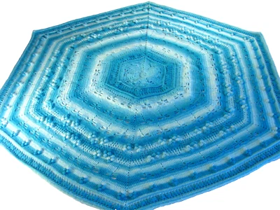 Manta afgana de ganchillo hecha a mano azul azulado hexagonal tiro libélula 55" sofá cama Foto 1 de 4