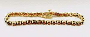 BRAND NEW Solid 14k Yellow Gold Ladies Oval Garnet Bracelet 9.4 Grams - Picture 1 of 9