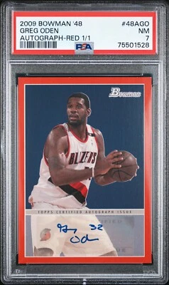 Greg Oden 2009-10 Bowman 48 Red Border automático 1/1 PSA 7 casi nuevo Foto 1 de 2