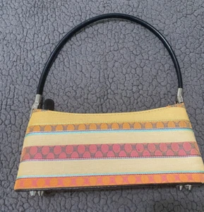 Multicolor Tan Striped Classic Shoulder Bag Canvas Purse Zippered Womens Handbag - Picture 1 of 12