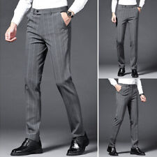 Men Striped Dress Pants Suit Trousers Stretch Slim Straight Leg Casual Smart