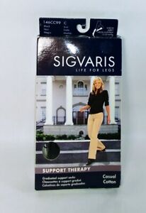 Sigvaris 146CC99 Women's Support Therapy Casual Cotton Knee-Hi Size 10-12 Black 