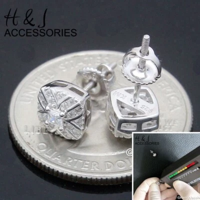 PENDIENTE DE PLATA ESTERLINA 925 PARA HOMBRE Y MUJER MOISSANITA HELADA CON TORNILLO*AME269 Foto 1 de 4