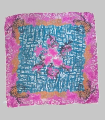 CHRISTIAN LACROIX Pañuelo Cuadrado Rosa Azul Seda Abstracto Estampado Floral 85 cm (34") Foto 1 de 4