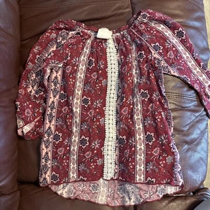 Girls Flower Blouse With Belled Sleeves By Jenna And Jessie Size 10/12 - Picture 1 of 3