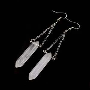 Pendientes de cuarzo transparente natural de cristal de doble punto colgante gancho curación - Imagen 1 de 4