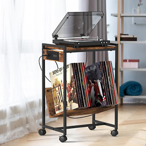 Record Player Stand 2 Tier Vinyl Record Stand with Storage Vinyl Record Rolling 