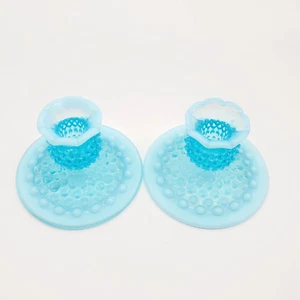 Vintage Fenton Pair Candle Holders Glass Blue Opalescent Hobnail Blue Home Decor - Picture 1 of 9
