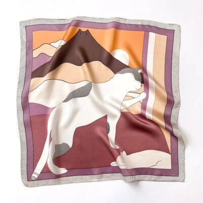 Bufanda pequeña 100 % seda para mujer moda gato estampado pañuelo cuadrado banda de corbata 53*53 cm Foto 1 de 4