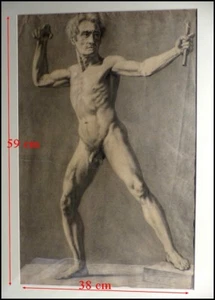 Homme Nu Le Bras Levé XIXe 1820 Nu Masculin Culture Gay Dessin Original Nu - Picture 1 of 12
