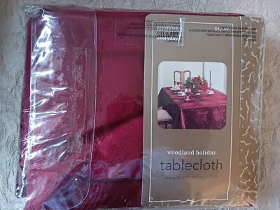 Martha Stewart Everyday Woodland Holiday Deep Red Tablecloth Oblong 52x70 Damask - Image 1 of 4