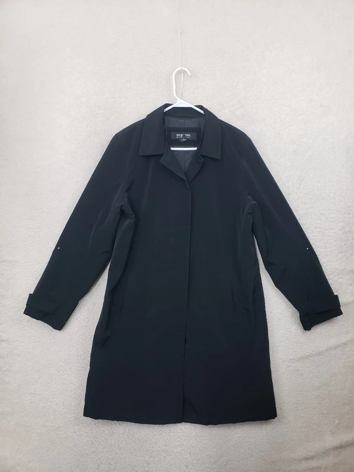 New York Company Women Coat Large Black Poly B Long Sleeve Zip Up Long Overcoat - Image 1 of 4