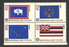 Vntg Unused US Postage Block 13 Cent Stamps Bicentennial Era State Flags Wyoming