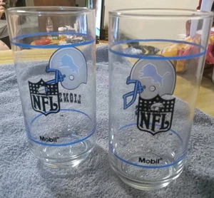 Lions Football Drinking Glasses Vintage Mobile Gas Station Lot Of 2 - Picture 1 of 6