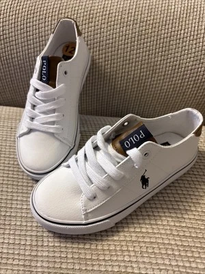 Nuevo Polo Ralph Lauren Tenis Cuero Blanco Logo Poni Niños 12 Zapatos Foto 1 de 4