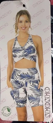 Shosho 2 Piece Watercolor Tie Dye Strappy Built-in Bra Athletic Workout Set - Image 1 of 4