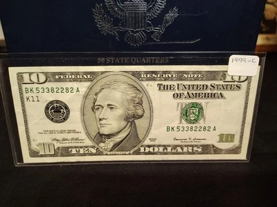 Банкнота $10 1999 слегка бывшая в обращении - Изображение 1 из 2