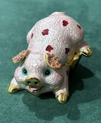 Caja de pastillas/baratijas Ruccini esmaltadas a mano para cerdo con pedrería Foto 1 de 4