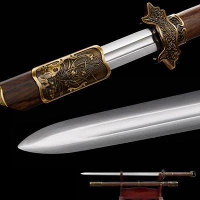 Chinese Kung Fu Double Edge Sword Tai Chi Jian 1095 Carbon Steel Blade Full Tang - Image 1 of 4