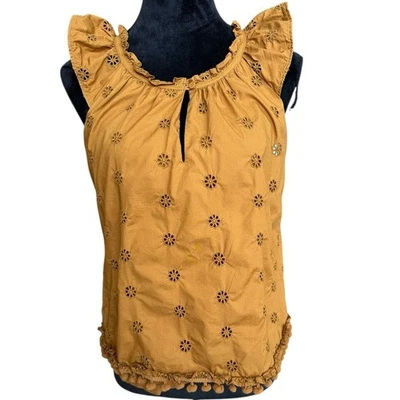 J.Crew Re-Imagined Eyelet Ruffle Sleeve Top – Mustard Yellow Size M 100% cotton - Image 1 of 4