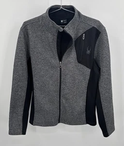 Spyder Mens M Zip Up Gray Black Knit Polyester Jacket Sweatshirt Active Pockets - Picture 1 of 9